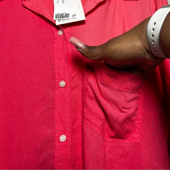 NEW H&M Women Linen Top XL Hot Pink Summer Coastal Lagenlook‎ Button Up Resort - Picture 4 of 10